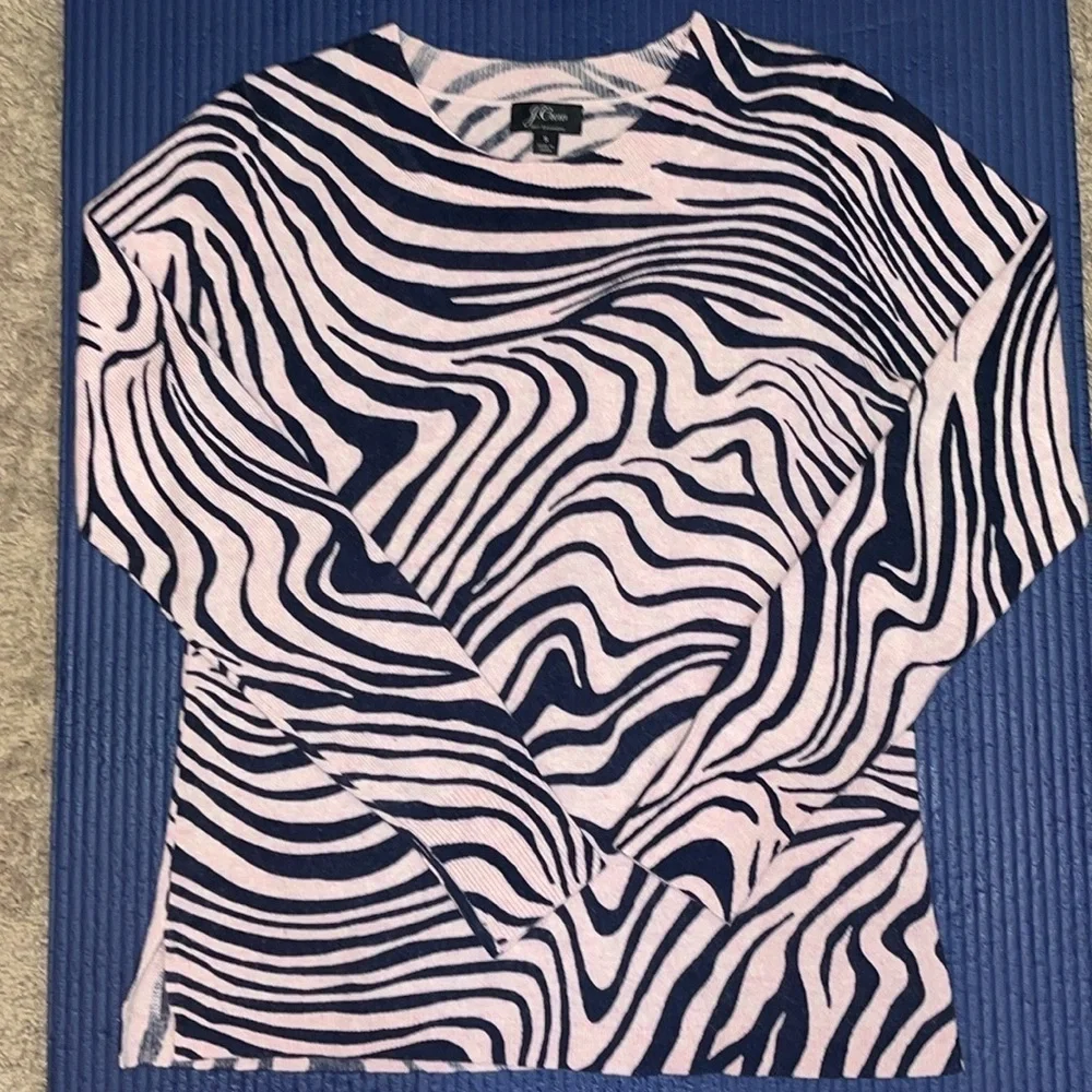 J.Crew Everyday Long Sleeve Cashmere Zebra Print Pink/Blue Sweater Sz. S